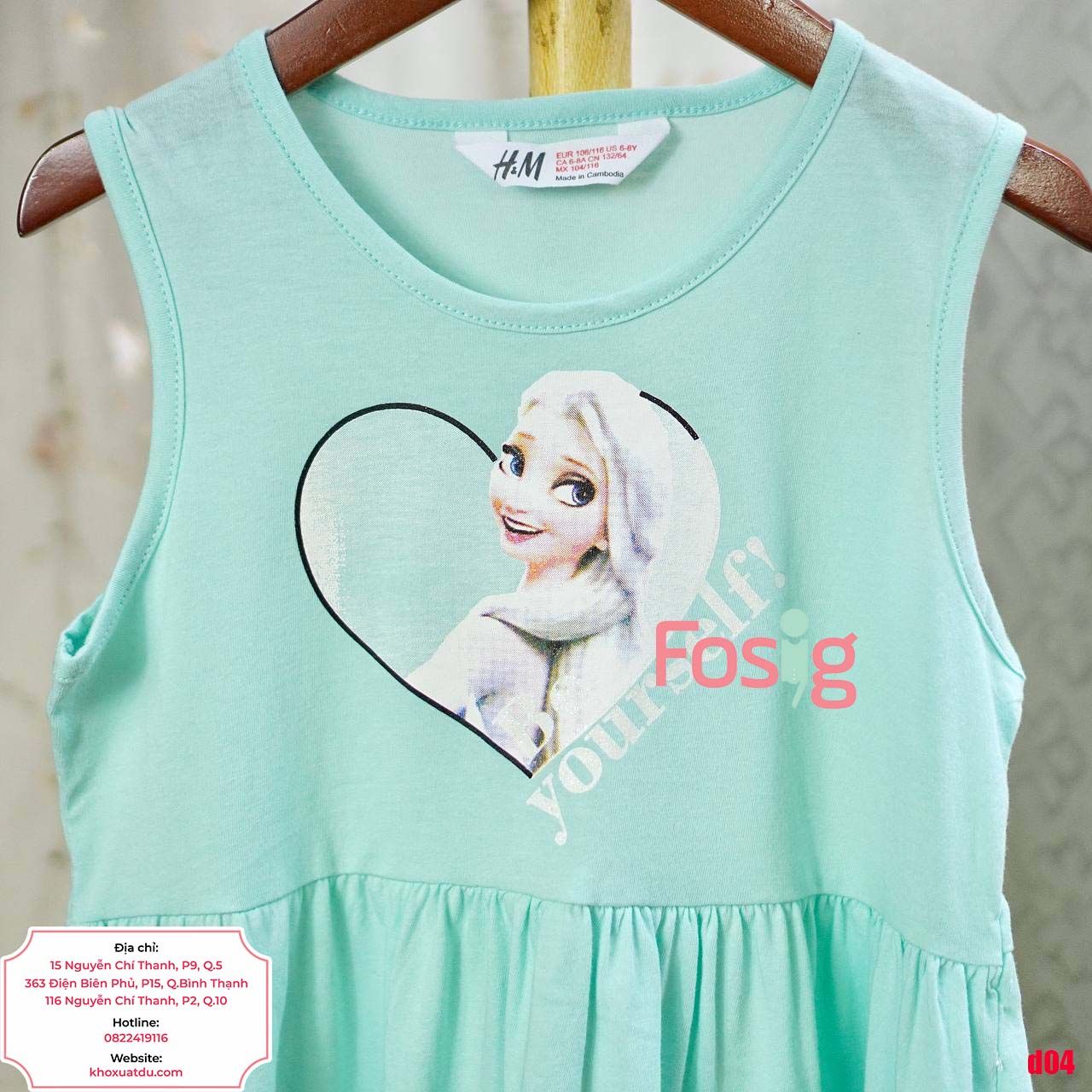 [23-30kg] Đầm Thun Cotton Sát Nách HM Bé Gái - Xanh Ngọc Công Chúa 