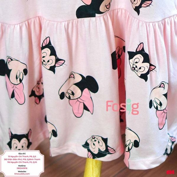  [27-30kg] Đầm Thun Cotton Sát Nách HM Bé Gái - Hồng Nhạt Minnie Cún 