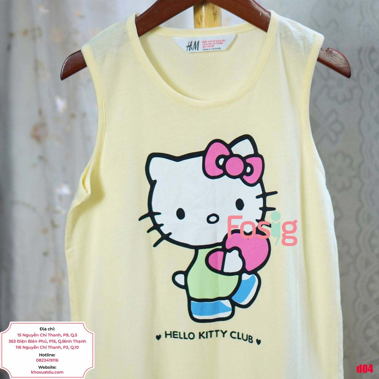  [23-30kg] Đầm Thun Cotton Sát Nách HM Bé Gái - Vàng Hello Kitty 