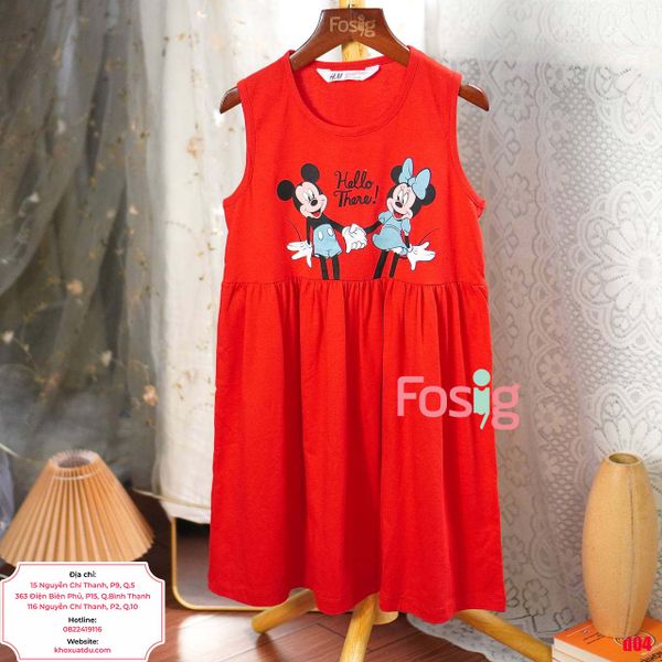  [23-27kg] Đầm Thun Cotton Sát Nách HM Bé Gái - Đỏ Mickey Minnie 