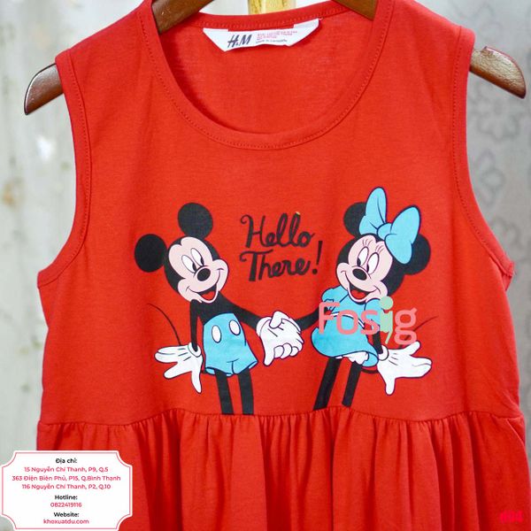  [23-27kg] Đầm Thun Cotton Sát Nách HM Bé Gái - Đỏ Mickey Minnie 