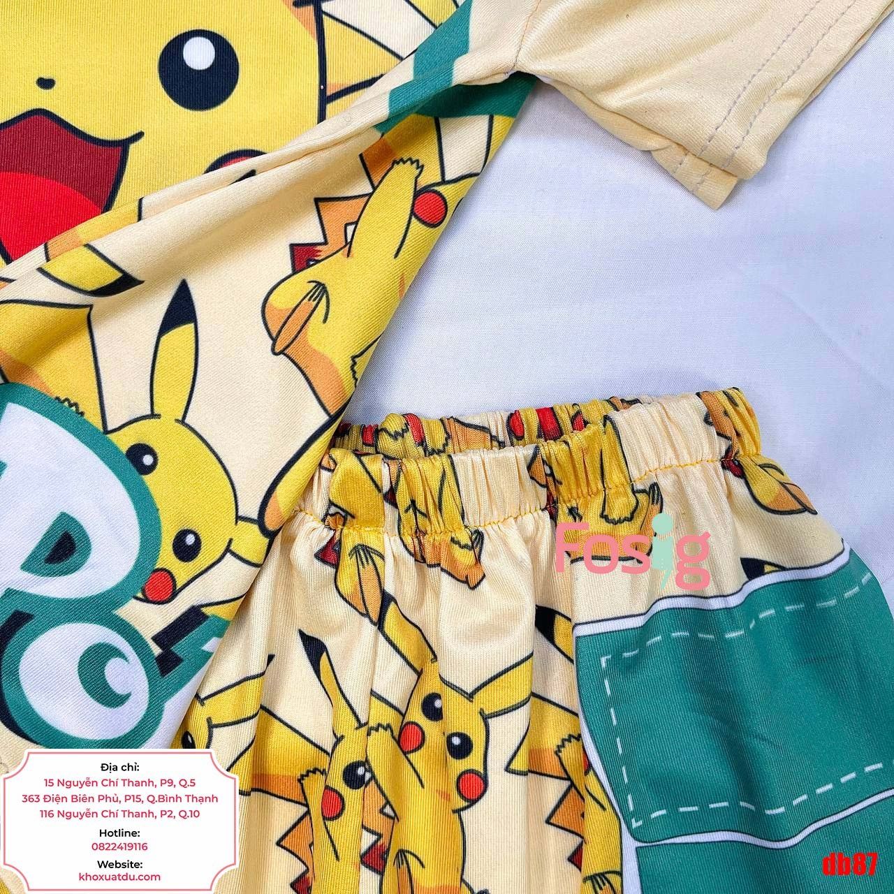  [7-17kg] Set Đồ Bộ Ngắn Thun Lạnh Bé Trai - Vàng Pikachu 