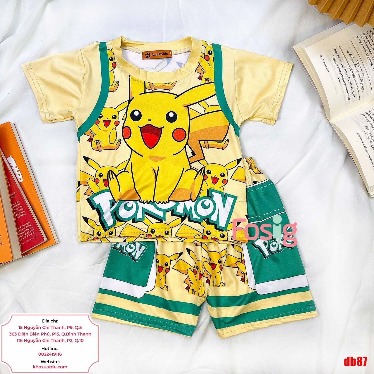  [7-17kg] Set Đồ Bộ Ngắn Thun Lạnh Bé Trai - Vàng Pikachu 