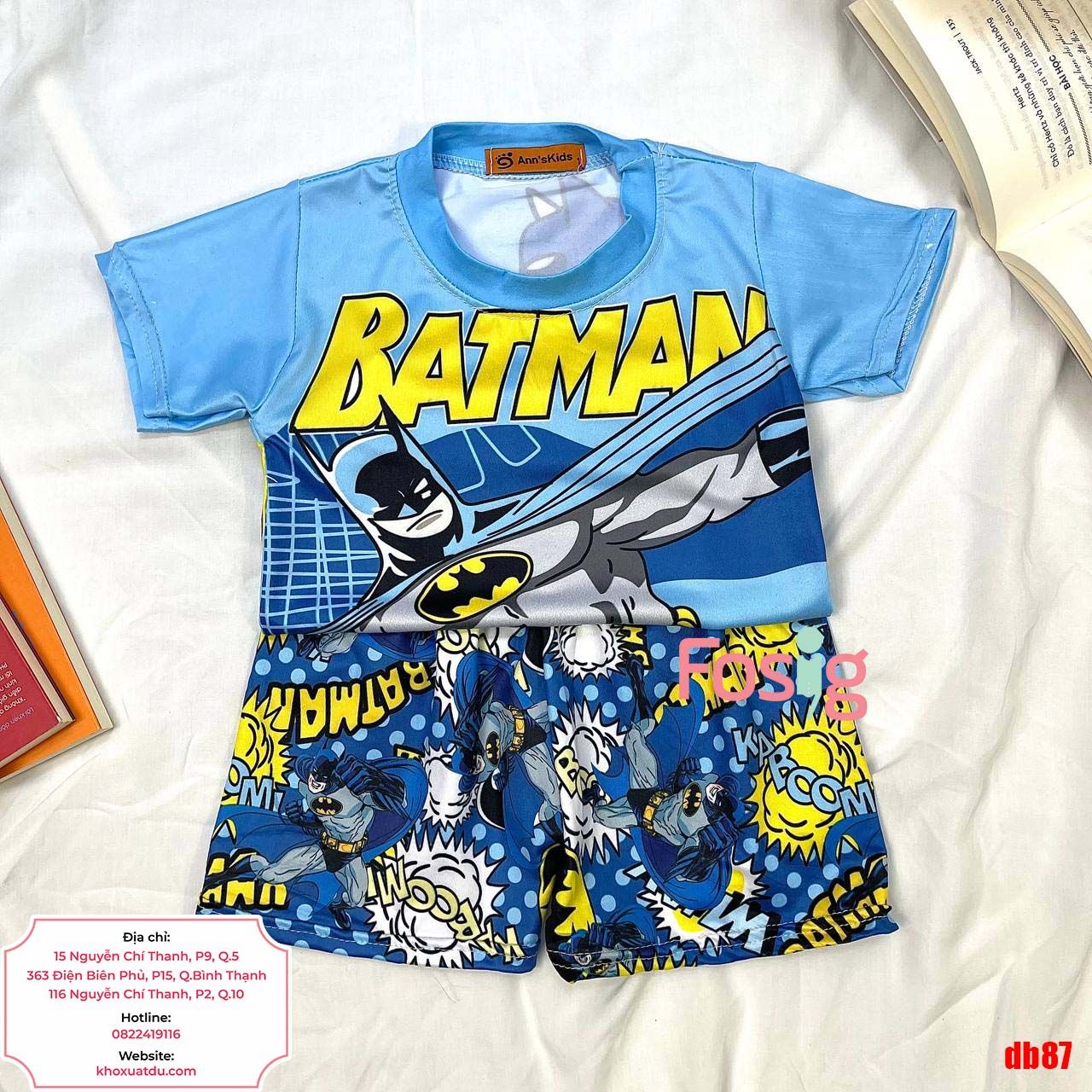  [7-17kg] Set Đồ Bộ Ngắn Thun Lạnh Bé Trai - Xanh Batman 