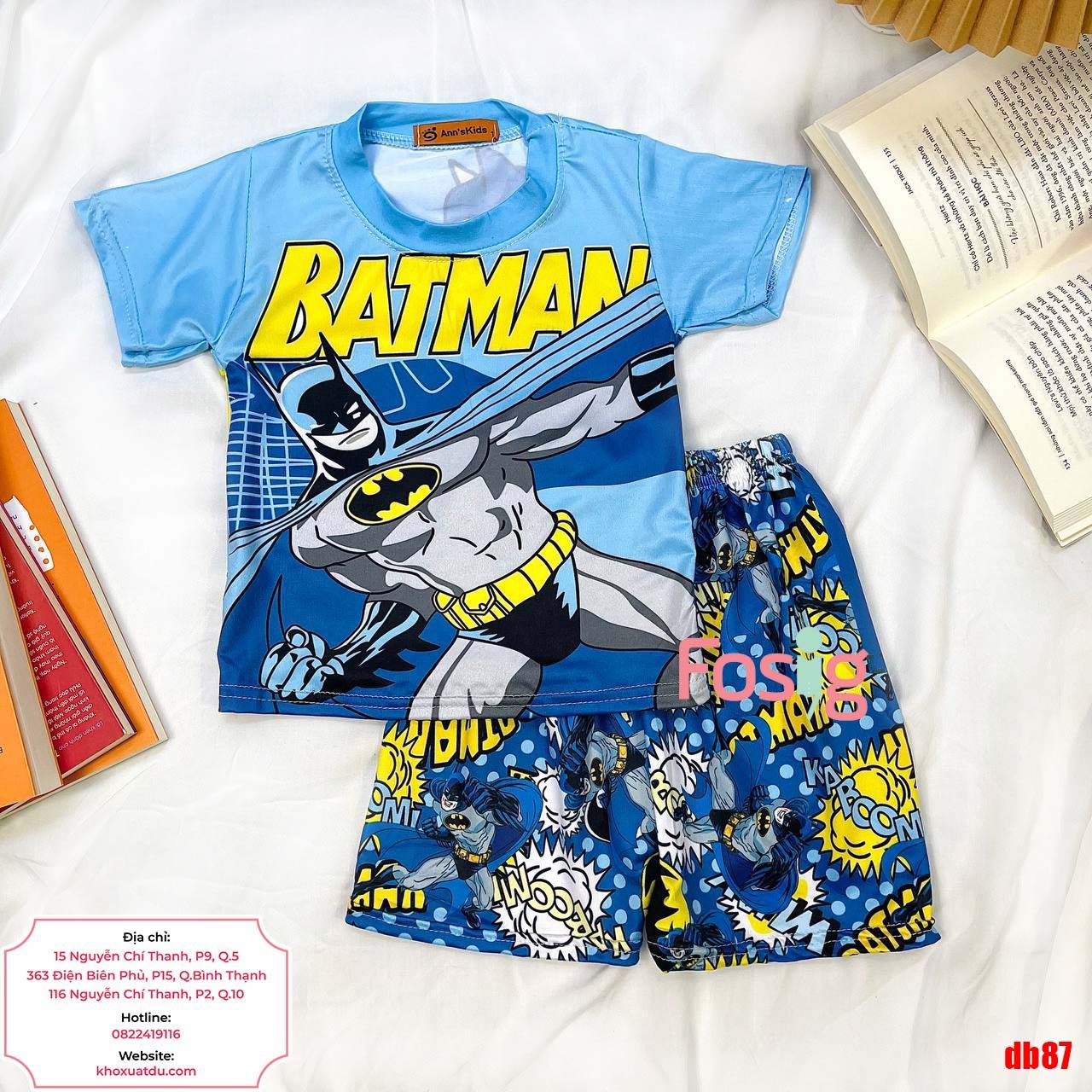  [7-17kg] Set Đồ Bộ Ngắn Thun Lạnh Bé Trai - Xanh Batman 