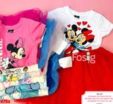  [10-15kg] Đầm Tay Ngắn Thun Phối Voan Bé Gái - Hồng Minnie 