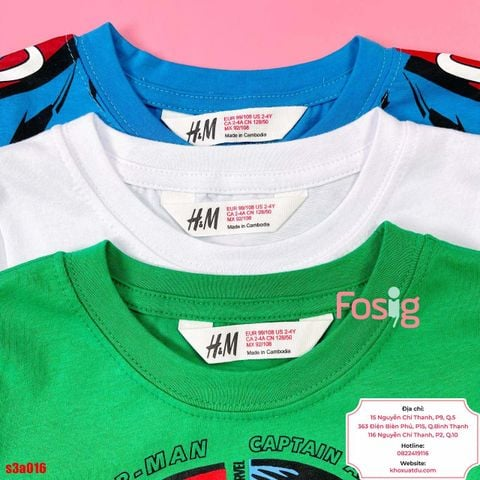  [11-35kg] Set 3 Áo Thun bé trai Cotton Siêu Nhân HM Mix Nhiều Màu- Set màu ngẫu nhiên S3A20 