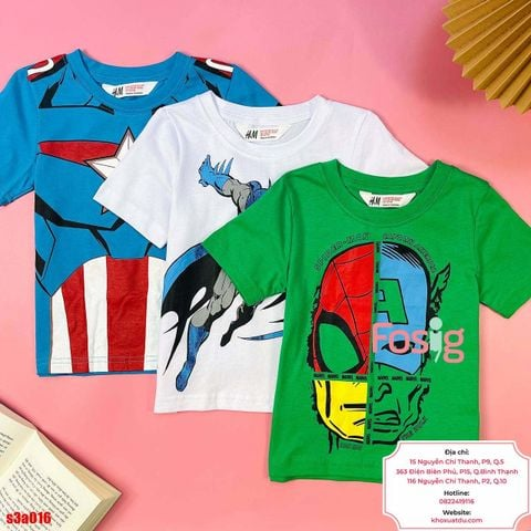  [11-35kg] Set 3 Áo Thun bé trai Cotton Siêu Nhân HM Mix Nhiều Màu- Set màu ngẫu nhiên S3A20 