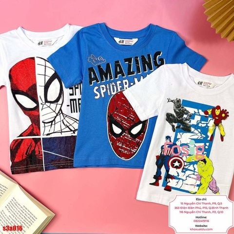  [11-35kg] Set 3 Áo Thun bé trai Cotton Siêu Nhân HM Mix Nhiều Màu- Set màu ngẫu nhiên S3A20 