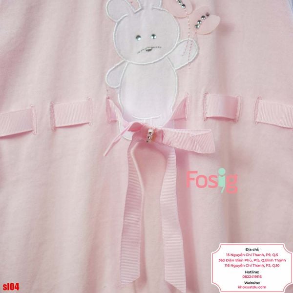  [6-9m] Sleepsuit Có Vớ Bé Gái - Hồng Gấu Nơ Cườm 