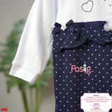  [6-9m] Sleepsuit Có Vớ Bé Gái - Trắng Gấu Navy Tim 