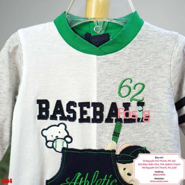  [6m] Sleepsuit Có Vớ Bé Trai - Trắng Xám Baseball 