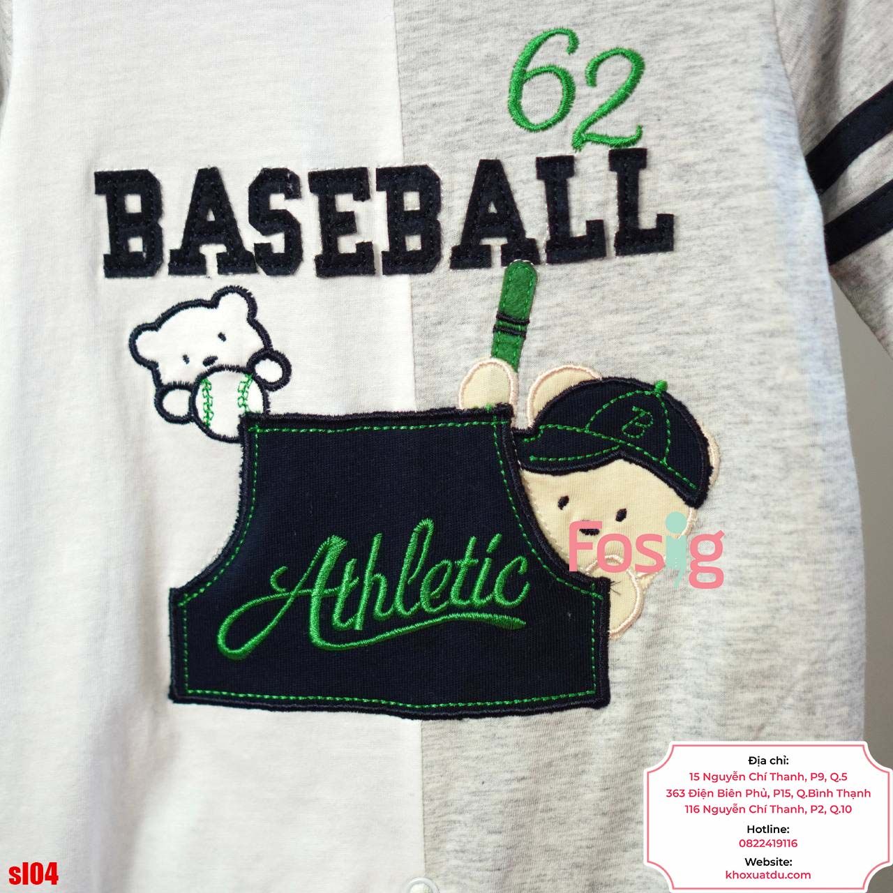  [6m] Sleepsuit Có Vớ Bé Trai - Trắng Xám Baseball 