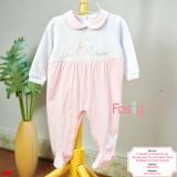  [6m] Sleepsuit Có Vớ Bé Gái - Trắng Hoa Hồng Chấm 