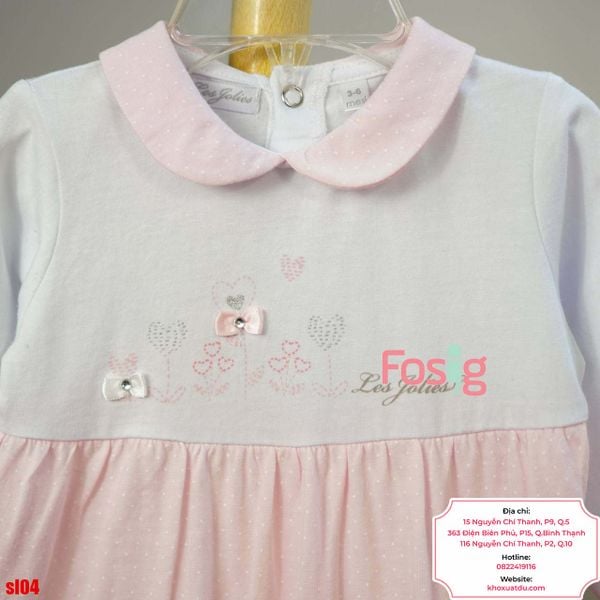  [6m] Sleepsuit Có Vớ Bé Gái - Trắng Hoa Hồng Chấm 