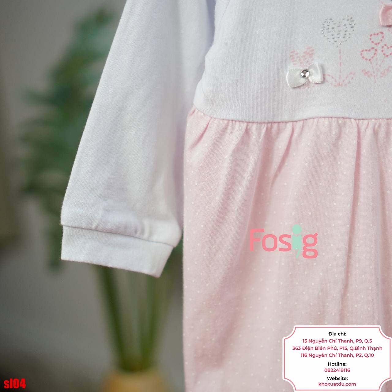  [6m] Sleepsuit Có Vớ Bé Gái - Trắng Hoa Hồng Chấm 