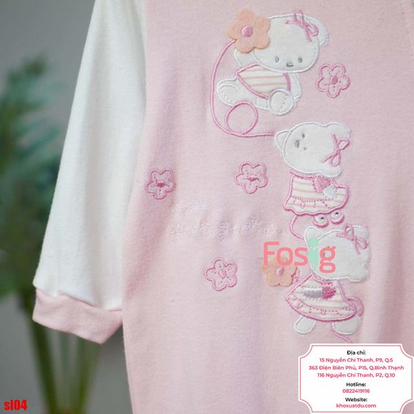  [6-9m] Sleepsuit Có Vớ Bé Gái - Hồng Gấu Hoa 