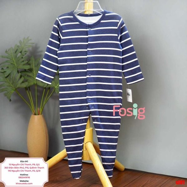  [6m] Sleepsuit Có Vớ Bé Trai - Sọc Navy 