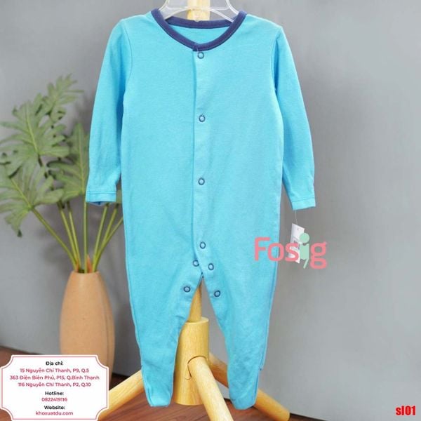  [6m] Sleepsuit Gài Nút Có Vớ Bé Trai Geo - Xanh Dương Cổ Navy 