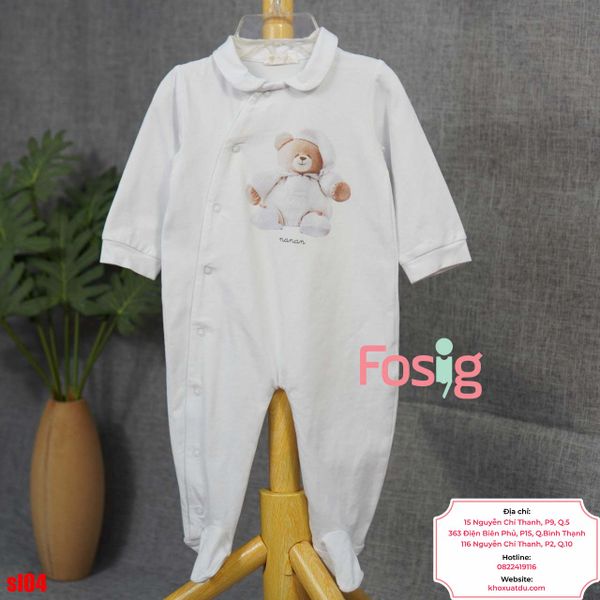  [6m] Sleepsuit Có Vớ Bé Unisex - Trắng Gấu Nâu 