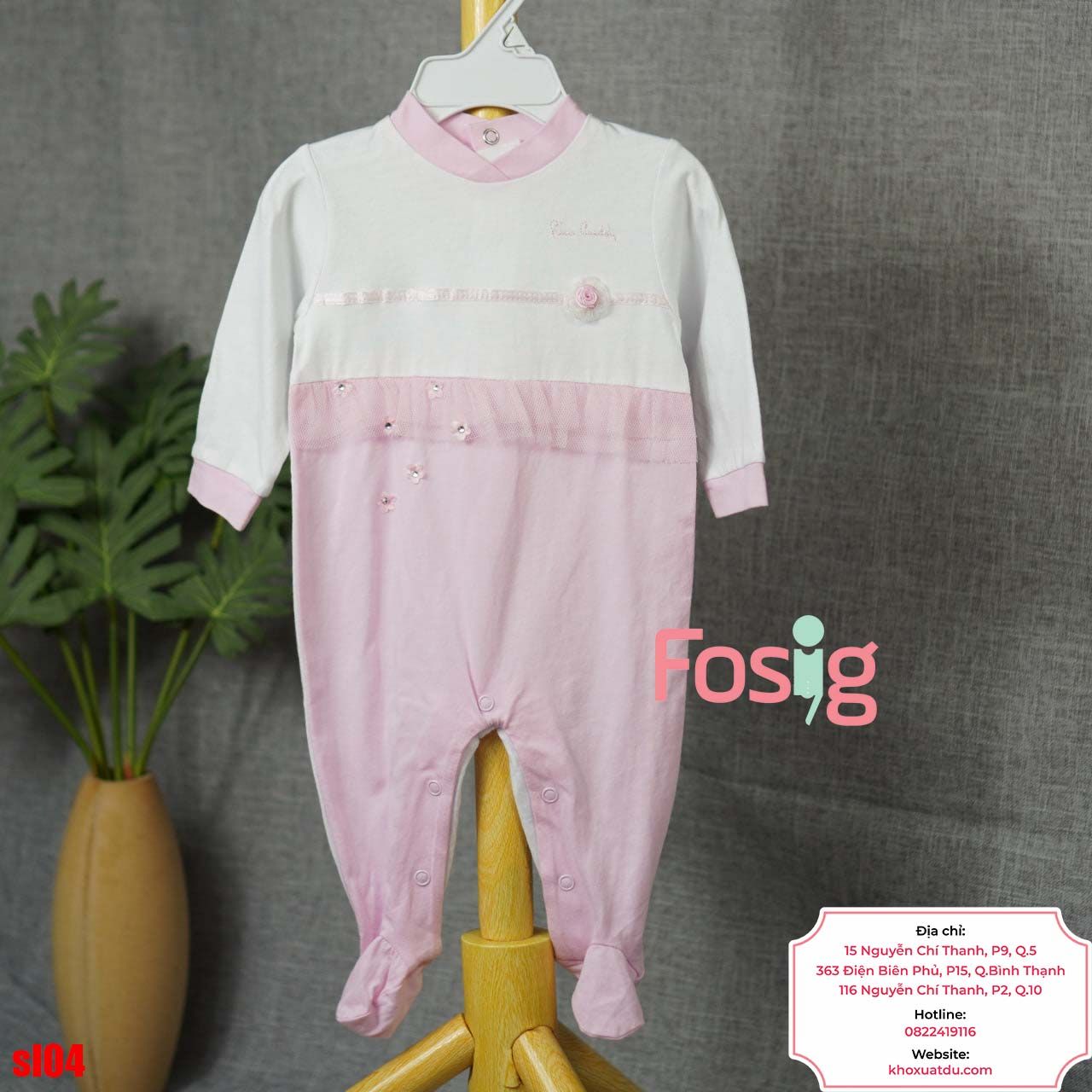  [6-9m] Sleepsuit Có Vớ Bé Gái - Trắng Hoa Hồng Cườm 