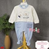  [6-9m] Sleepsuit Có Vớ Bé Trai - Trắng Xanh Gấu 