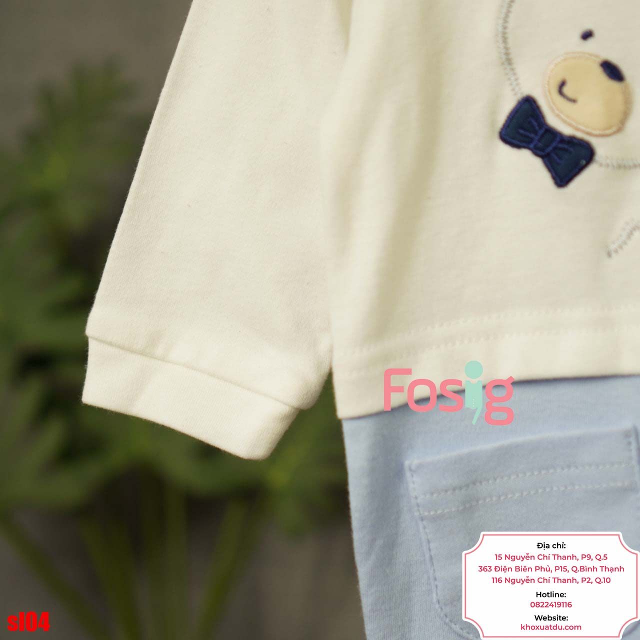  [6-9m] Sleepsuit Có Vớ Bé Trai - Trắng Xanh Gấu 