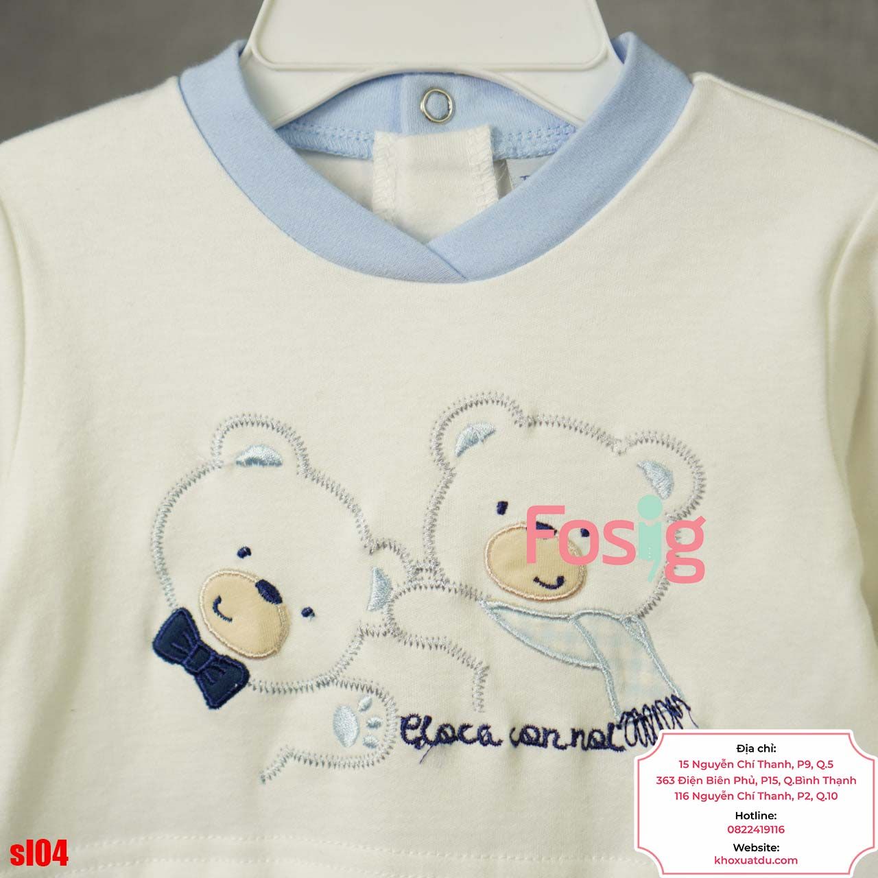  [6-9m] Sleepsuit Có Vớ Bé Trai - Trắng Xanh Gấu 