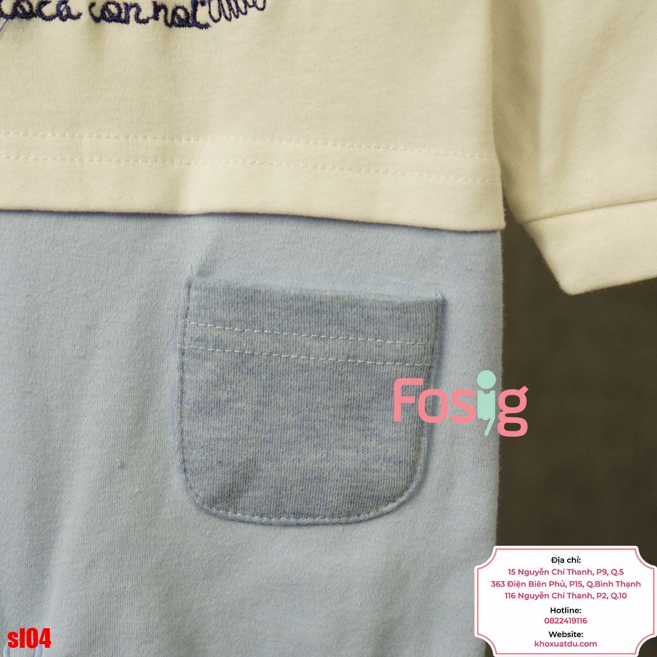  [6-9m] Sleepsuit Có Vớ Bé Trai - Trắng Xanh Gấu 