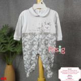  [3-6m] Sleepsuit Có Vớ Bé Gái - Trắng Thỏ Hoa Xám 