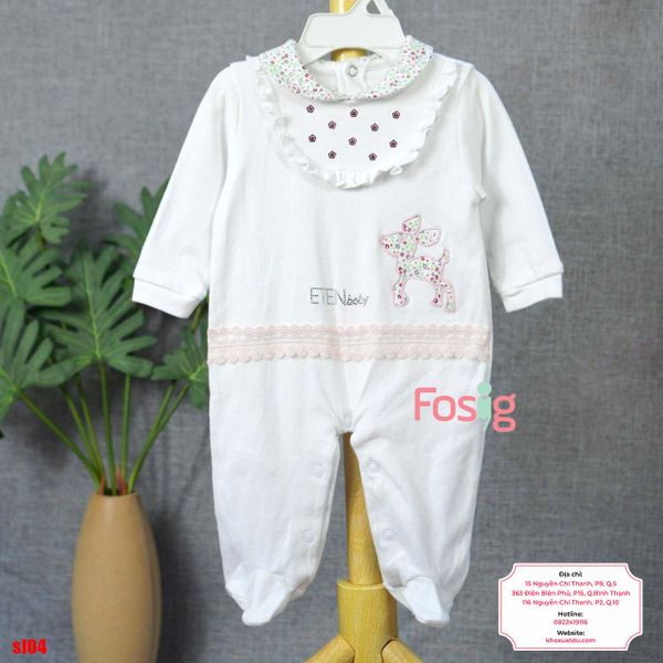  [6m] Sleepsuit Có Vớ Bé Gái - Trắng Nai Hoa 