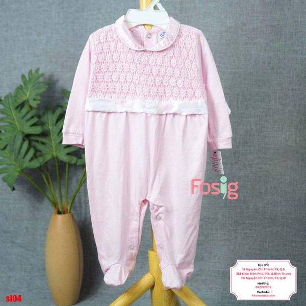  [9m] Sleepsuit Có Vớ Bé Gái - Hồng Nơ Trắng 