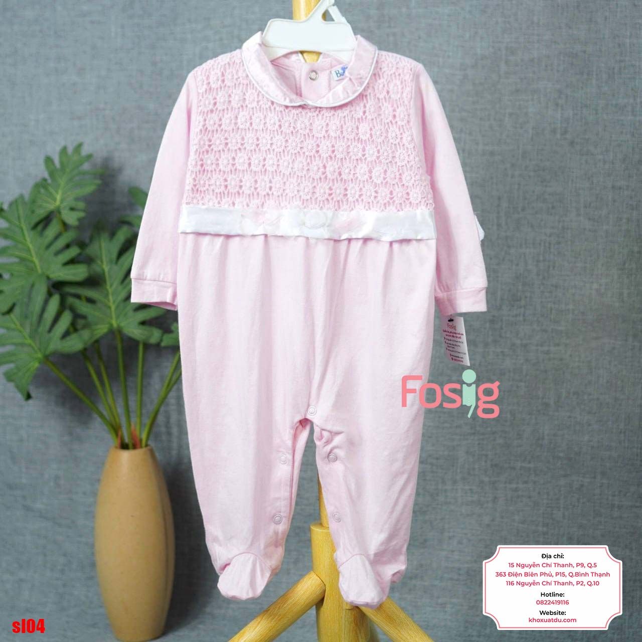  [9m] Sleepsuit Có Vớ Bé Gái - Hồng Nơ Trắng 