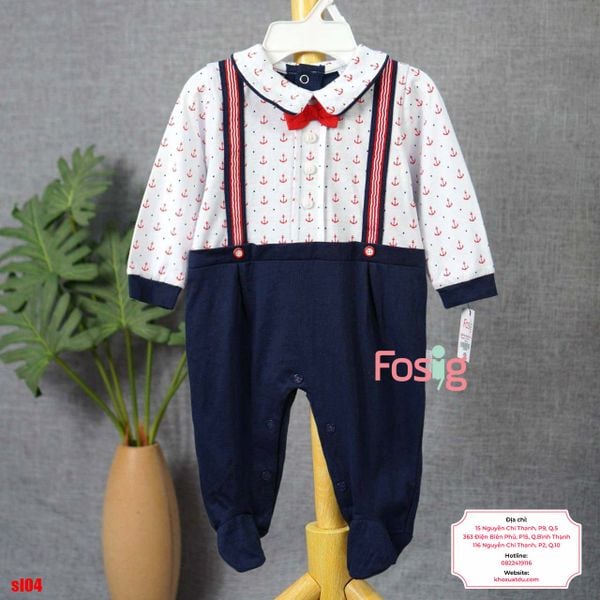  [6-9m] Sleepsuit Có Vớ Bé Trai - Trắng Mỏ Neo Đỏ 