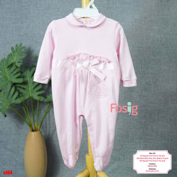  [6m] Sleepsuit Có Vớ Bé Gái - Hồng Nơ Chấm 