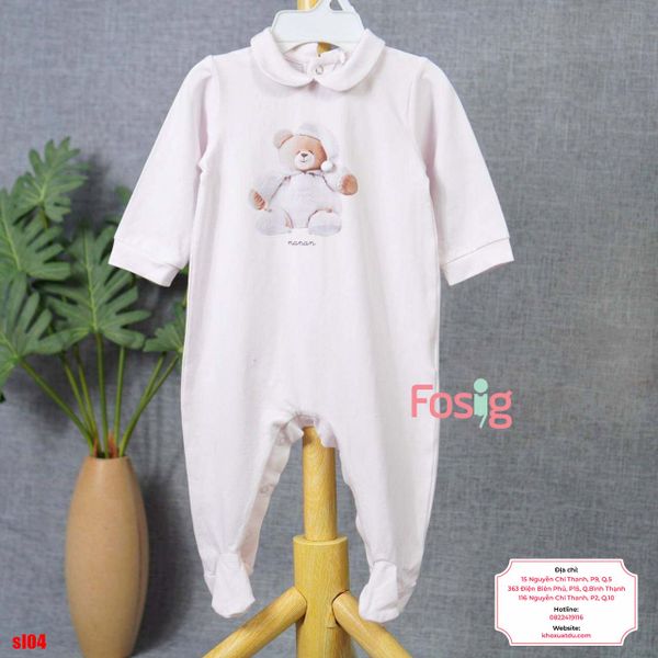  [6m] Sleepsuit Có Vớ Bé Gái - Hồng Gấu Nâu 