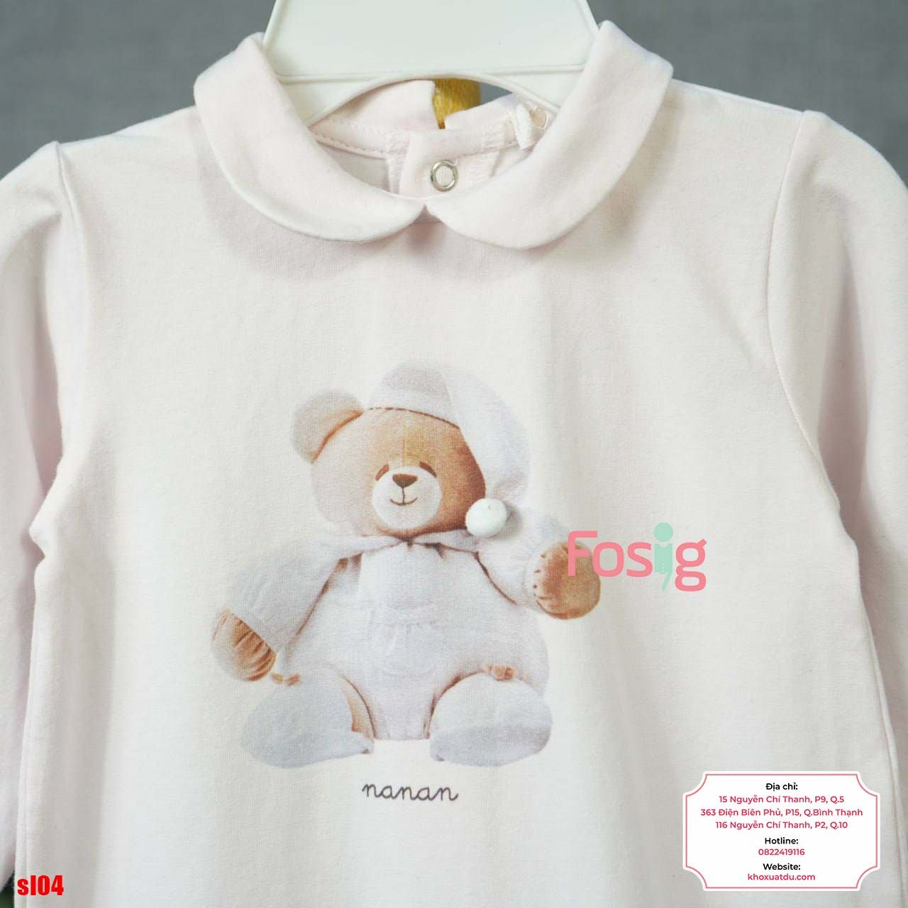  [6m] Sleepsuit Có Vớ Bé Gái - Hồng Gấu Nâu 