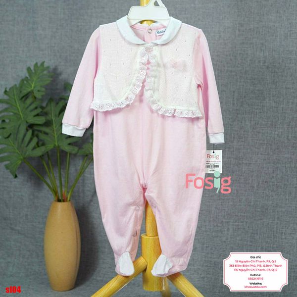  [9m] Sleepsuit Có Vớ Bé Gái - Hồng Trắng Len 