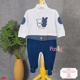  [6m] Sleepsuit Có Vớ Bé Trai - Trắng Thỏ Caro Navy 