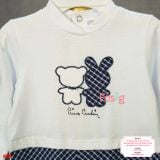  [6m] Sleepsuit Có Vớ Bé Trai - Trắng Thỏ Caro Navy 