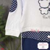  [6m] Sleepsuit Có Vớ Bé Trai - Trắng Thỏ Caro Navy 