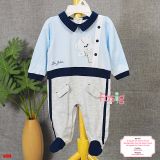  [6m] Sleepsuit Có Vớ Bé Trai - Xanh Xám Gấu 