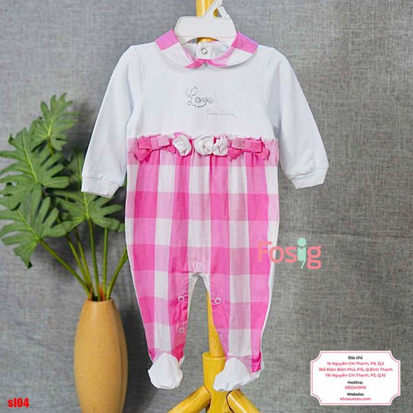  [6m] Sleepsuit Có Vớ Bé Gái - Trắng Caro Hồng 