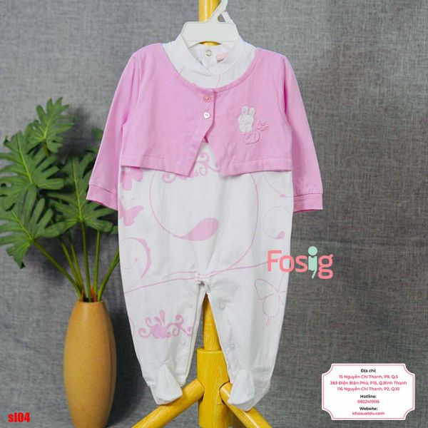  [6m] Sleepsuit Có Vớ Bé Gái - Hồng Trắng Thỏ Trắng 