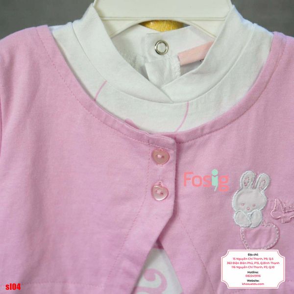  [6m] Sleepsuit Có Vớ Bé Gái - Hồng Trắng Thỏ Trắng 