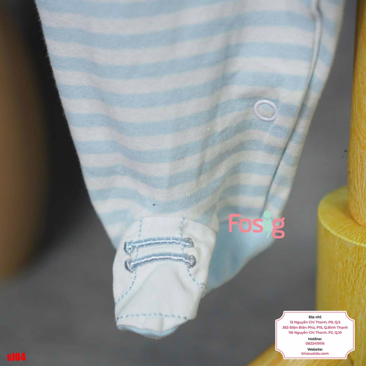  [6m] Sleepsuit Có Vớ Bé Trai - Sọc Xanh Gấu 