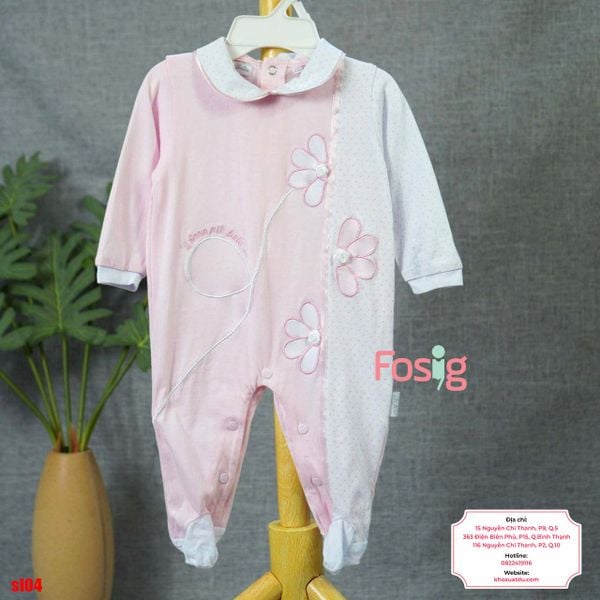  [6m] Sleepsuit Có Vớ Bé Gái - Hồng Hoa Trắng Chấm 