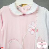  [6m] Sleepsuit Có Vớ Bé Gái - Hồng Hoa Trắng Chấm 