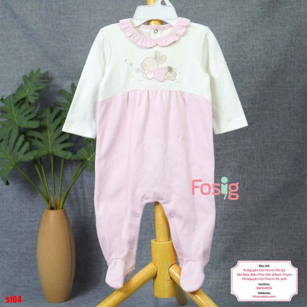  [6m] Sleepsuit Có Vớ Bé Gái - Trắng Hồng Thỏ Nâu 