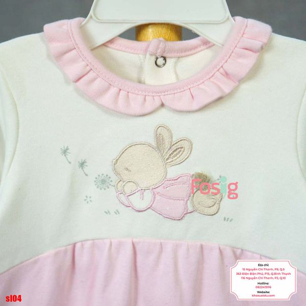  [6m] Sleepsuit Có Vớ Bé Gái - Trắng Hồng Thỏ Nâu 